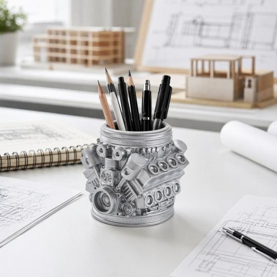 huaqianguhh Engine Model Pen Pencil Holder, Creative Desk Organizer for Home Office, Desktop Stationery Storage Gift Car Enthusiasts Mechanics