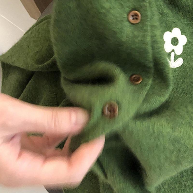 Frühherbst Super Gutaussehend Einzigartig Schönes Oberteil Locker Fauler Stil Leichter Luxus Luxus Grüner Strickcardigan für Damen