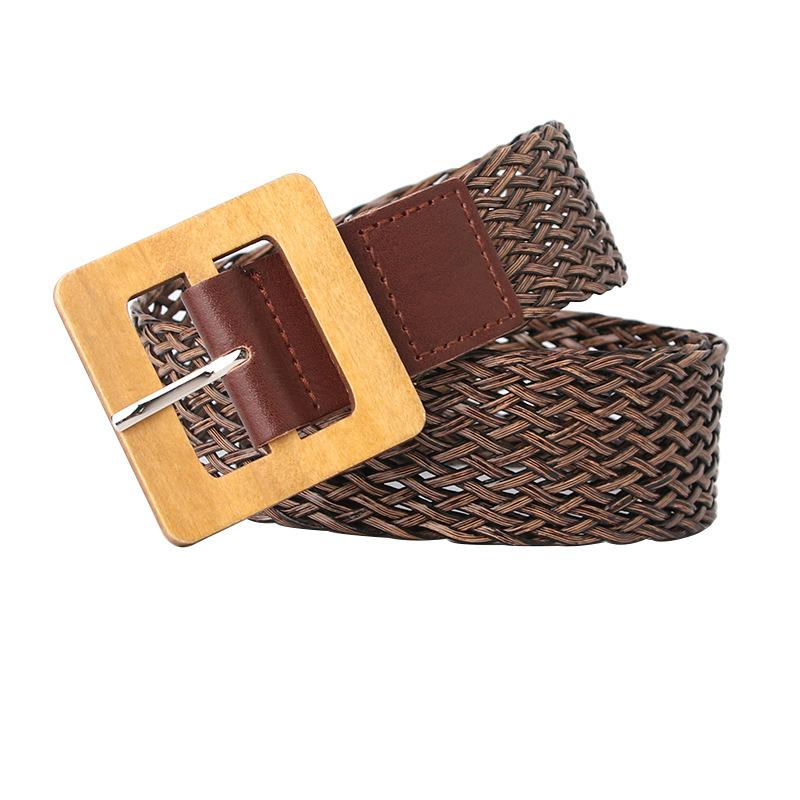 Women's Simple Ins Style Wood Buckle Retro Braided Belt Korean Style Fashion Dress Decorative Belt Women's Waist Seal