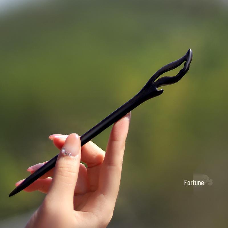 High-End Natural Ebony Wood Hairpin - Extended Chinese Ancient Style Black Hair Bun Accessory