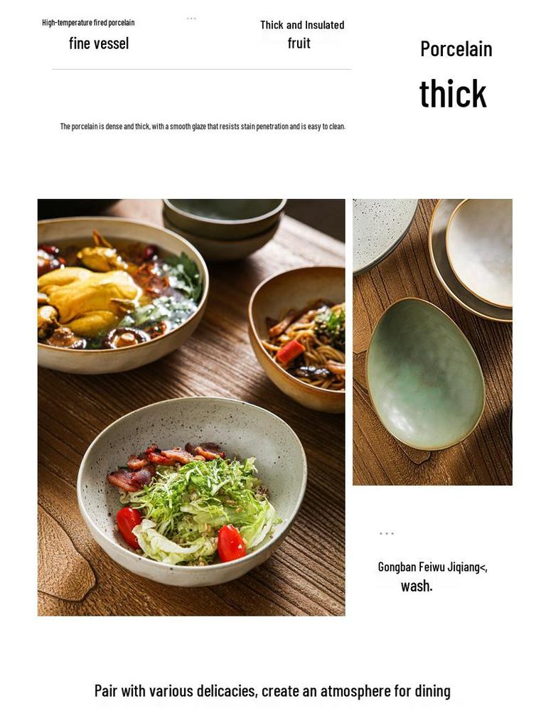 Japanisches Retro-Keramikgeschirr: Grobes Steingut Dessert-, Suppen- und Pastateller für Restaurants oder Hotels