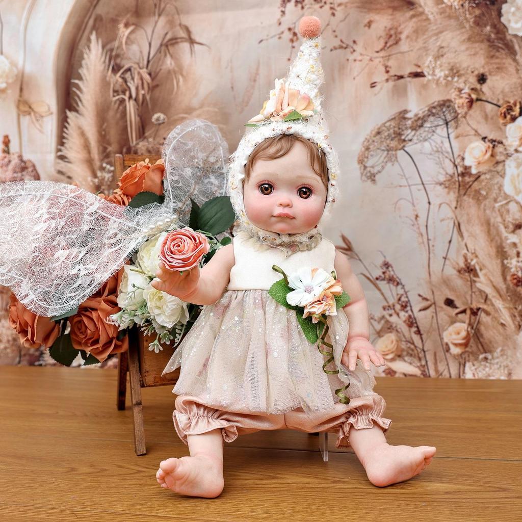 Full Silicone Vinyl Baby Dolls Reborn 18 Inch Cosplay Fairy Angel Cute Babies Doll with Rooted Hair and Wing Fashion Christmas Gifts Toy Decoration