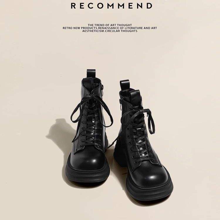 Martin Boots Women's 2025 New British Brown Boots Spring and Autumn Single Boots Heightened Platform Short Boots Thick Velvet Snow Boots