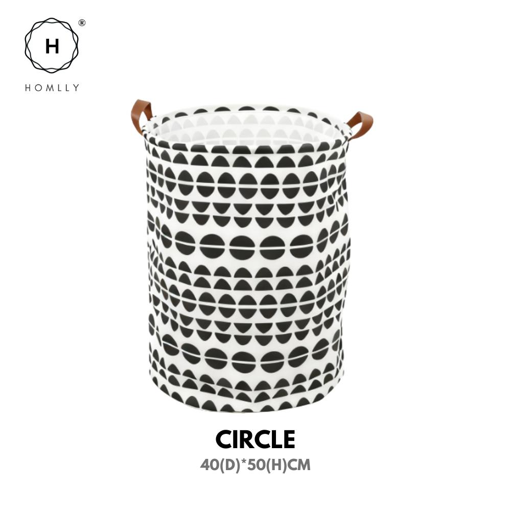 Homlly Flor Waterproof Canvas Laundry Basket with leather handle( x2pcs) CIRCLE x2pcs