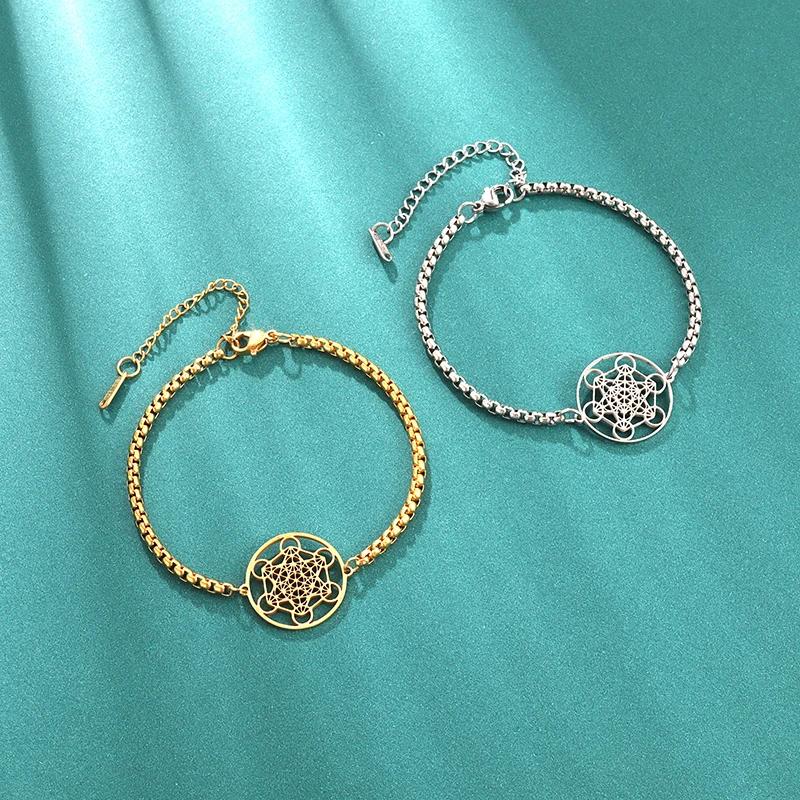 Metatron Cube Bracelet Stainless Steel Sacred Geometry Jewelry Gift for Women Men Archangel Amulet