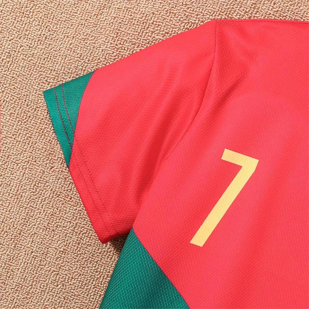 Kids 7# Soccer Uniform 2Pcs Red Green Spliced Quick Dry Football Shirt+Shorts Boys Girls Children Training Sport Kit For