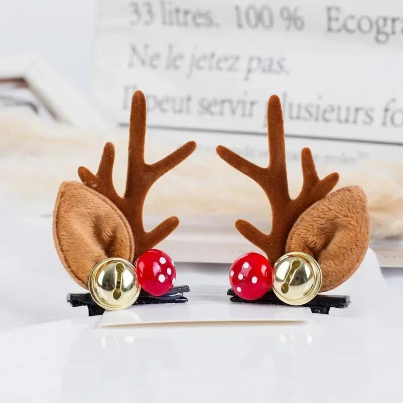2pcs Christmas Hairpin Cute Antler Deer Ear Hair Clips Santa Claus Snowman Barrettes for Girls Headwear Women Hair Accessories