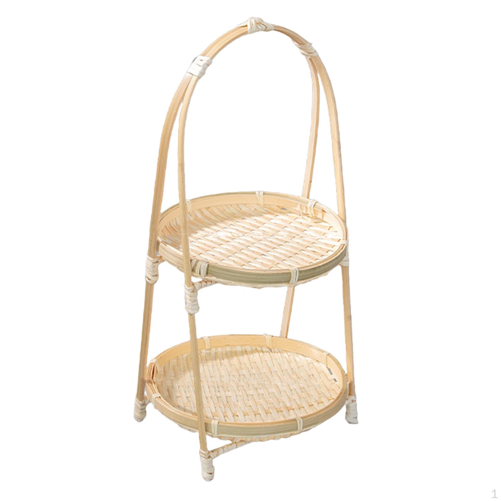 

Бамбуковий плетений кошик для фруктів, багатоцільовий сільський тримач для сніданку для кухні кафе Double Layer