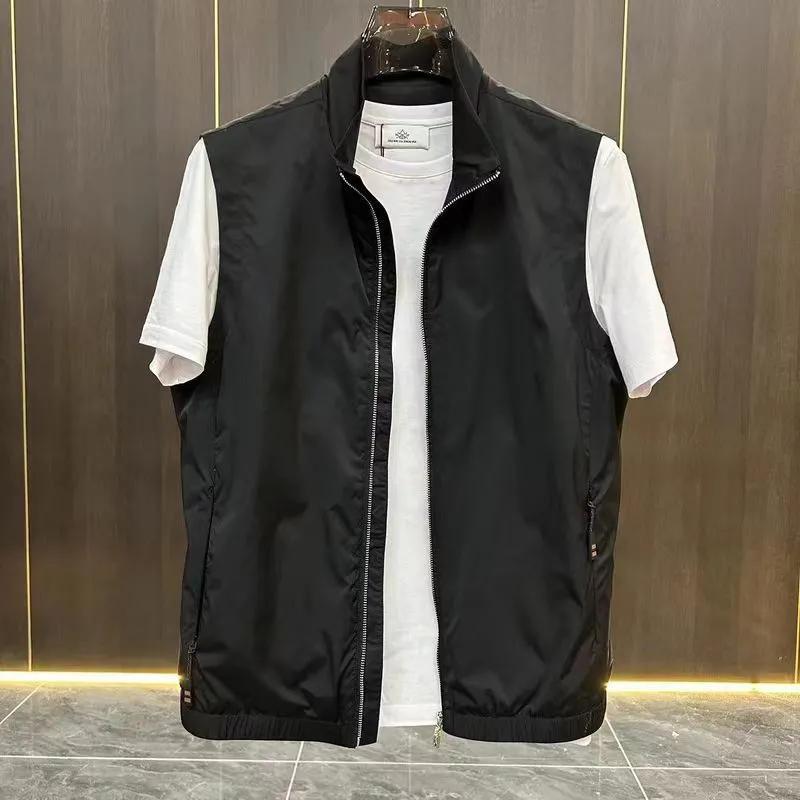 Men's Spring/Summer Business Casual Solid-Color Vest Stand-Up Collar Slim-Fit Zipper Vest