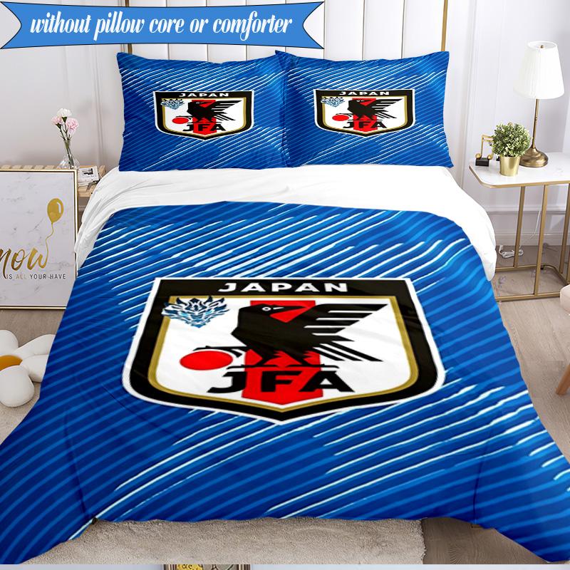 3PCS Japan Football Association Emblem Bedding Set 2D Printing (Includes 1 Duvet Cover + 2 Pillowcases Coreless), Bedroom decor,Fan gift