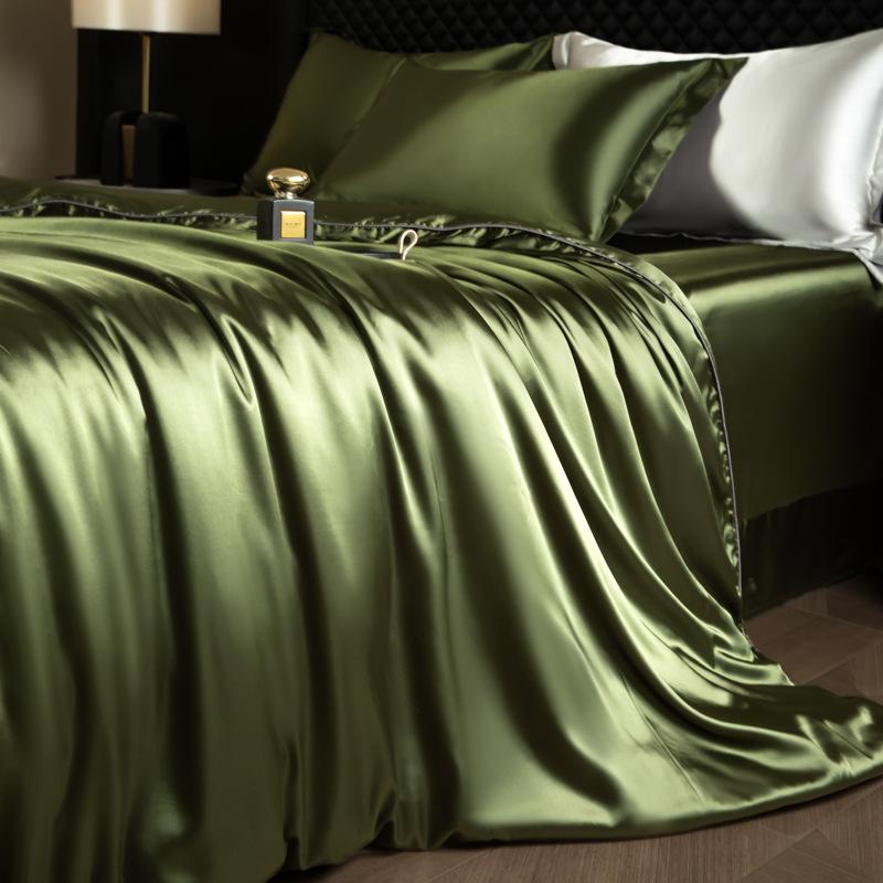 Luxury Mulberry Silk Duvet Cover Set High End Satin Solid Color Quilt Cover and Pillowcases Soft Silky King Size Comforter Cover