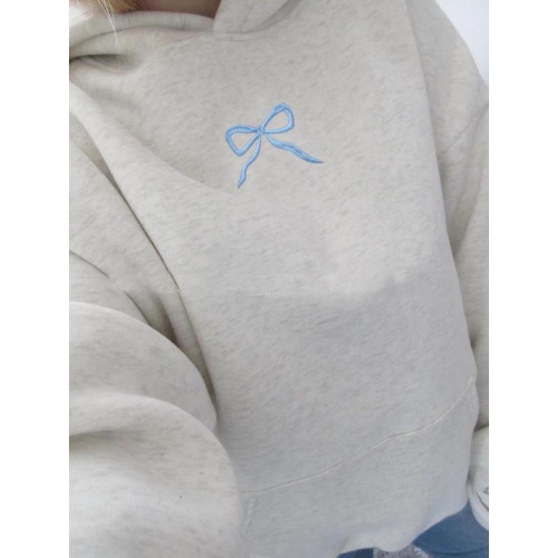 

Винтажный серый хлопковый свитер с цветочным бантом и буквой, 2024 Double Extra Large