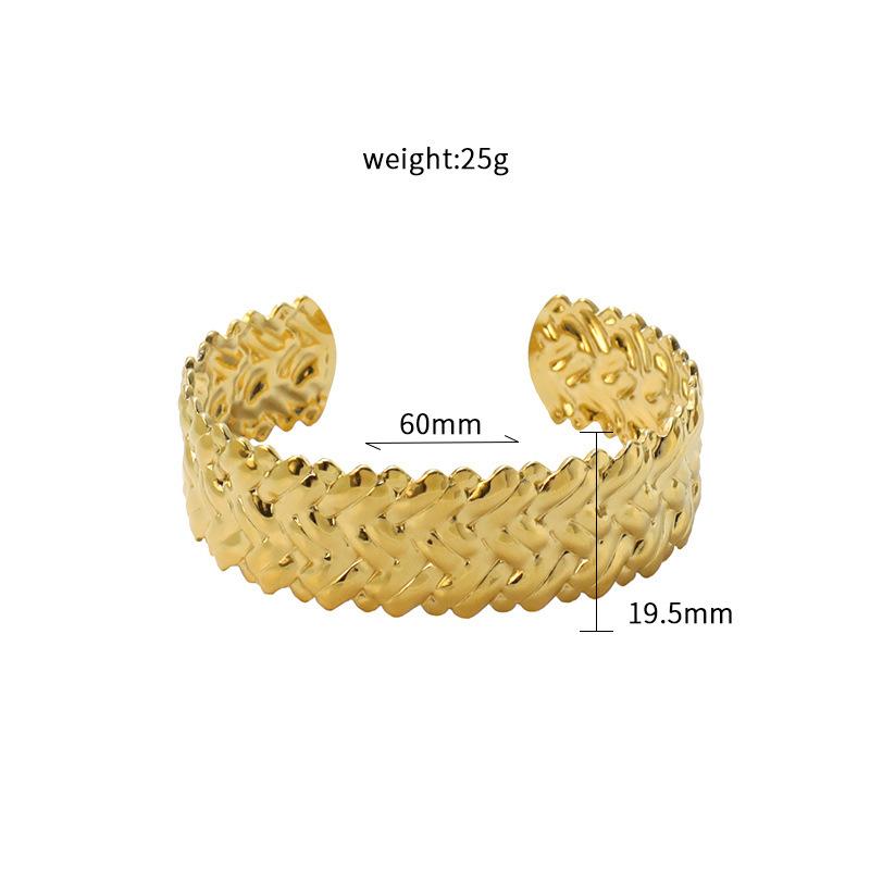 Stainless Steel Titanium Steel Exaggerated Opening Bracelet Natural Heavy Industry Beating Pattern Texture Exaggerated Personality Design Female