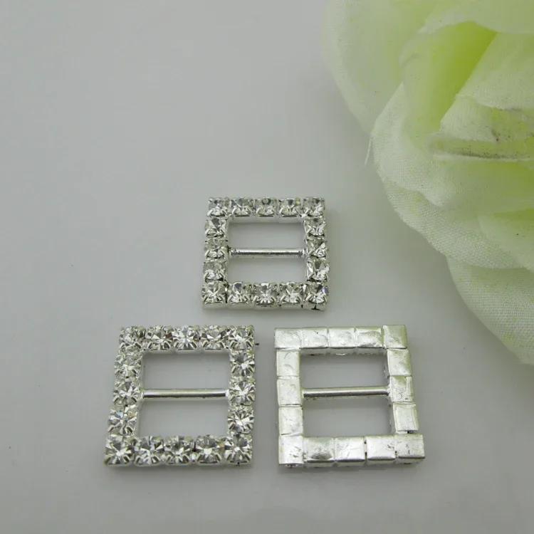 10pcs Square Rhinestone Buckle Gift Box Invitation Card Decoration Accessories Ribbon Bow Ribbon Slider Buckle
