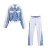 TAOP&ZA Women's Autumn Patchwork Wide Sleeve Denim Jacket and Pants Set