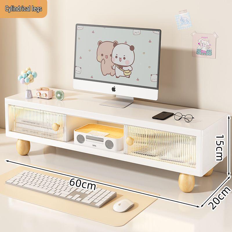 Desktop Monitor Riser & Laptop Stand with Sliding Door Storage & Drawer Vertical Leg 60cm