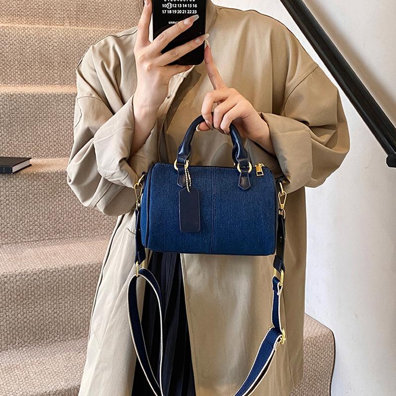 Patchwork Colorblock Small Handbags For Women Denim Shoulder CrossBody Bags Casual Street Boston Designer Purses CLE