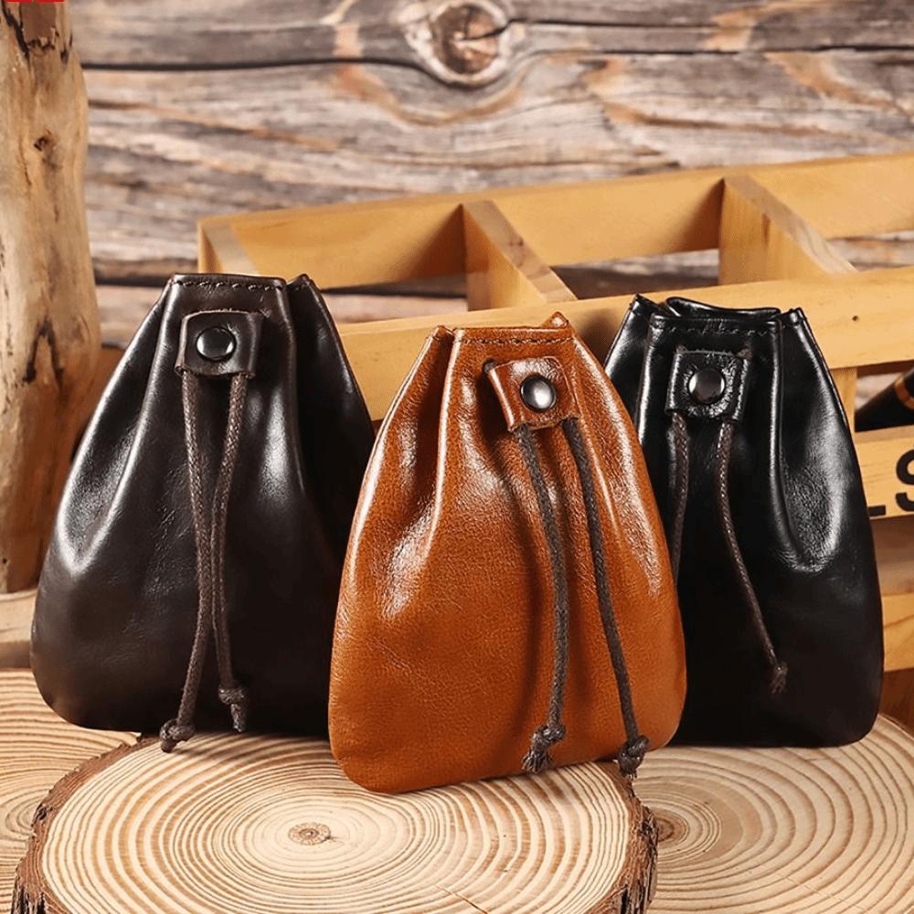 Retro Style Leather Purse Mini Size Drawstring Purse Change Purse Car Key Pack Jewelry Storage