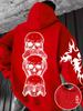 Dark Retro Men Hip Hop Sweatshirt, Hand Drawn Triple Skull Totem Rear Printing & Flame Star Arm Design, Oversized Soft Athletic Top