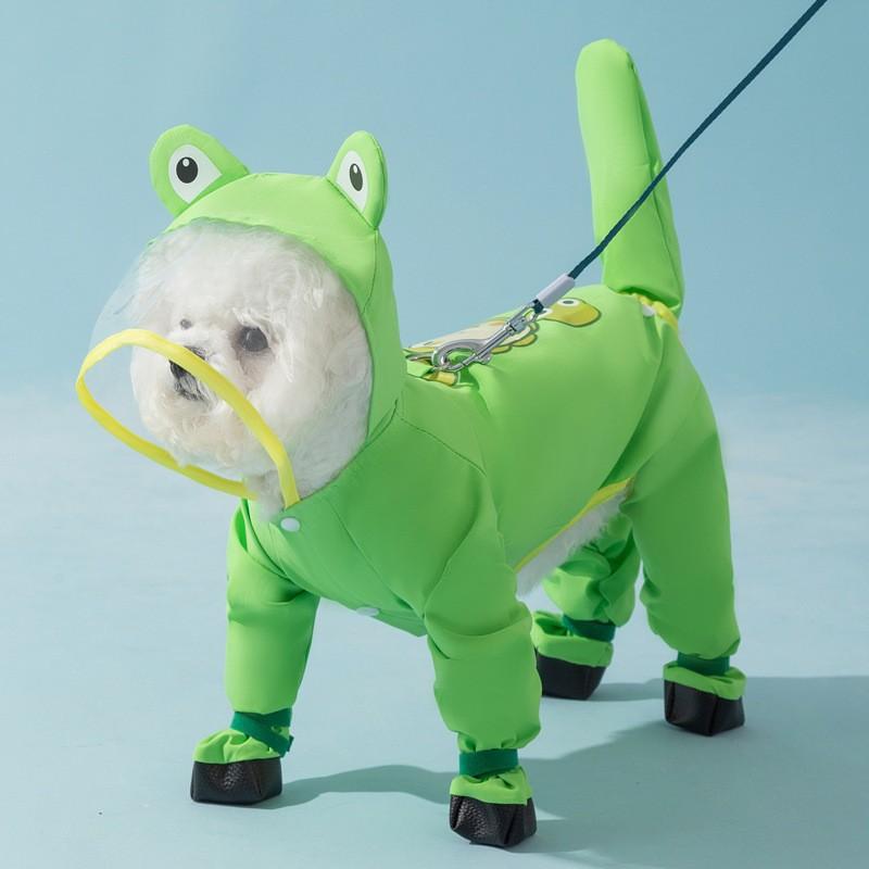 Waterproof Dog Raincoat With Tail Cover Leash Hole Small To Medium Breeds Matte Trim Colorblock Design