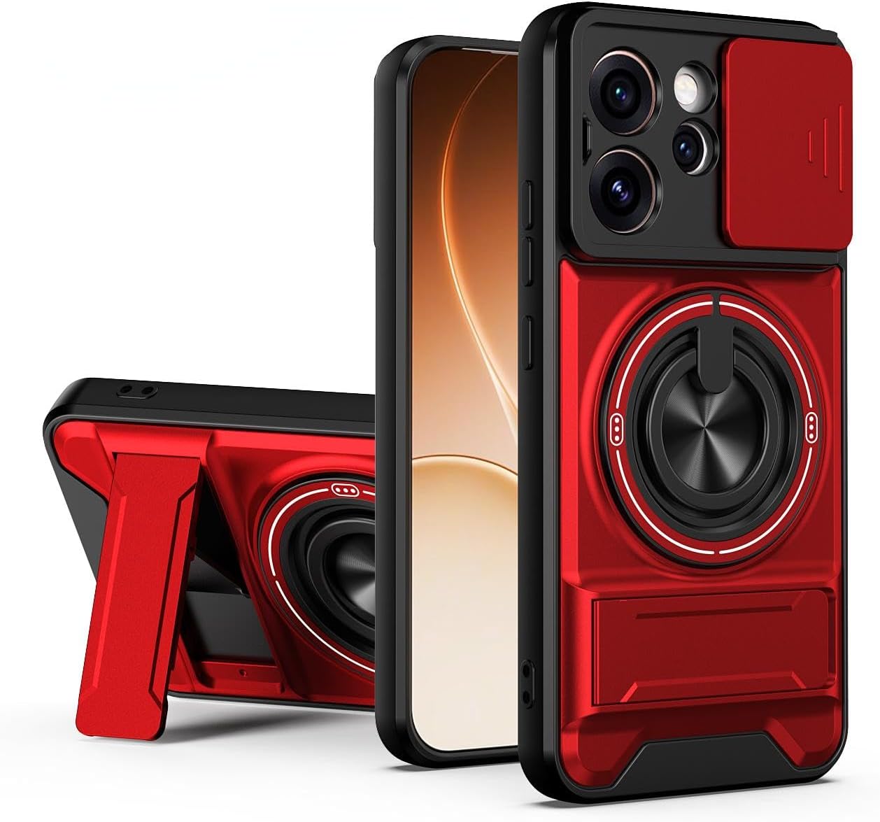 

Bumper Shockproof Phone Case for Oppo Reno 15 Pro 5G Sliding Camera Lens Cover for Oppo Reno 15 Pro 5G червоний
