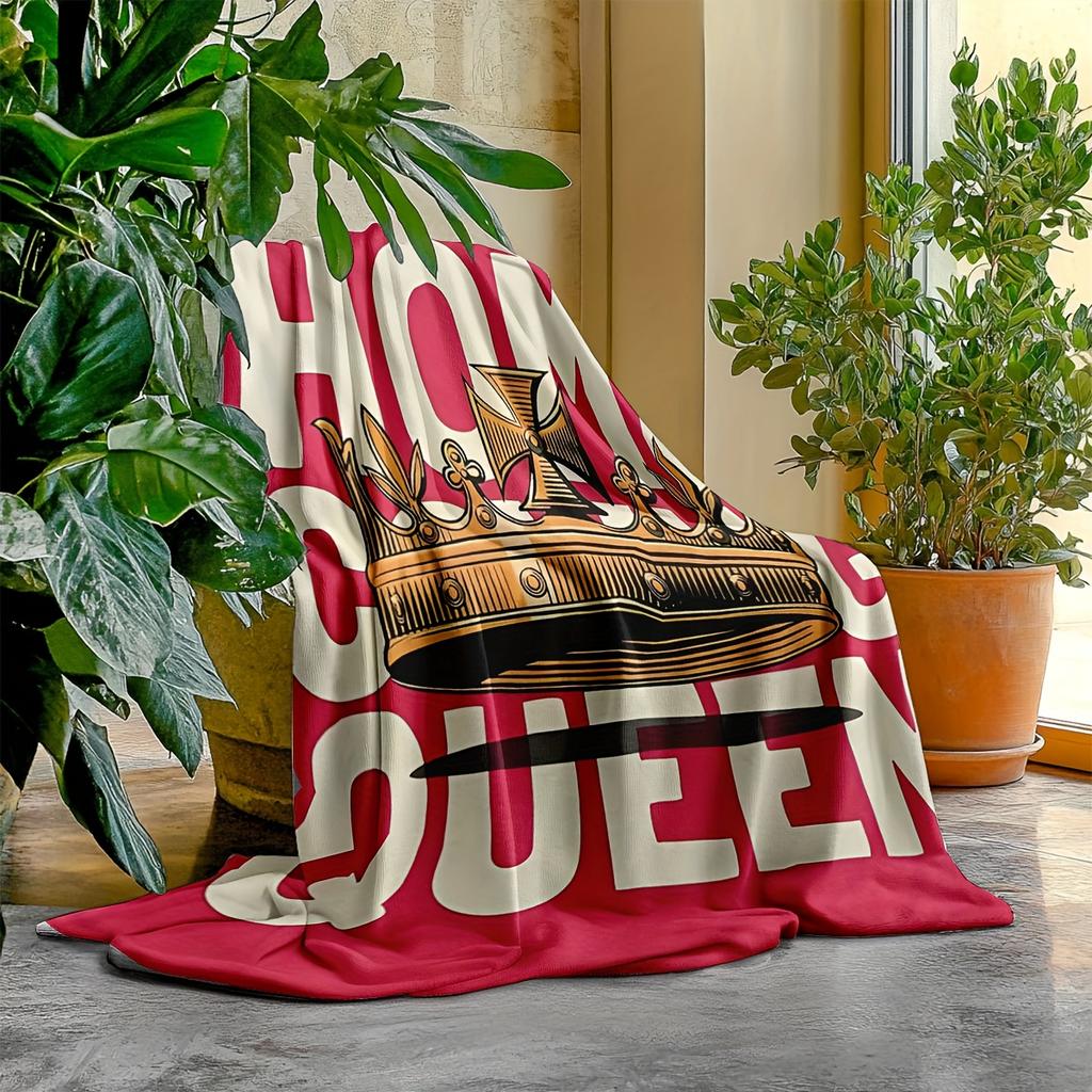 Retro Crown Pattern Flannel printed blanket suitable for all seasons suitable for living room office sofa and travel 180x250CM