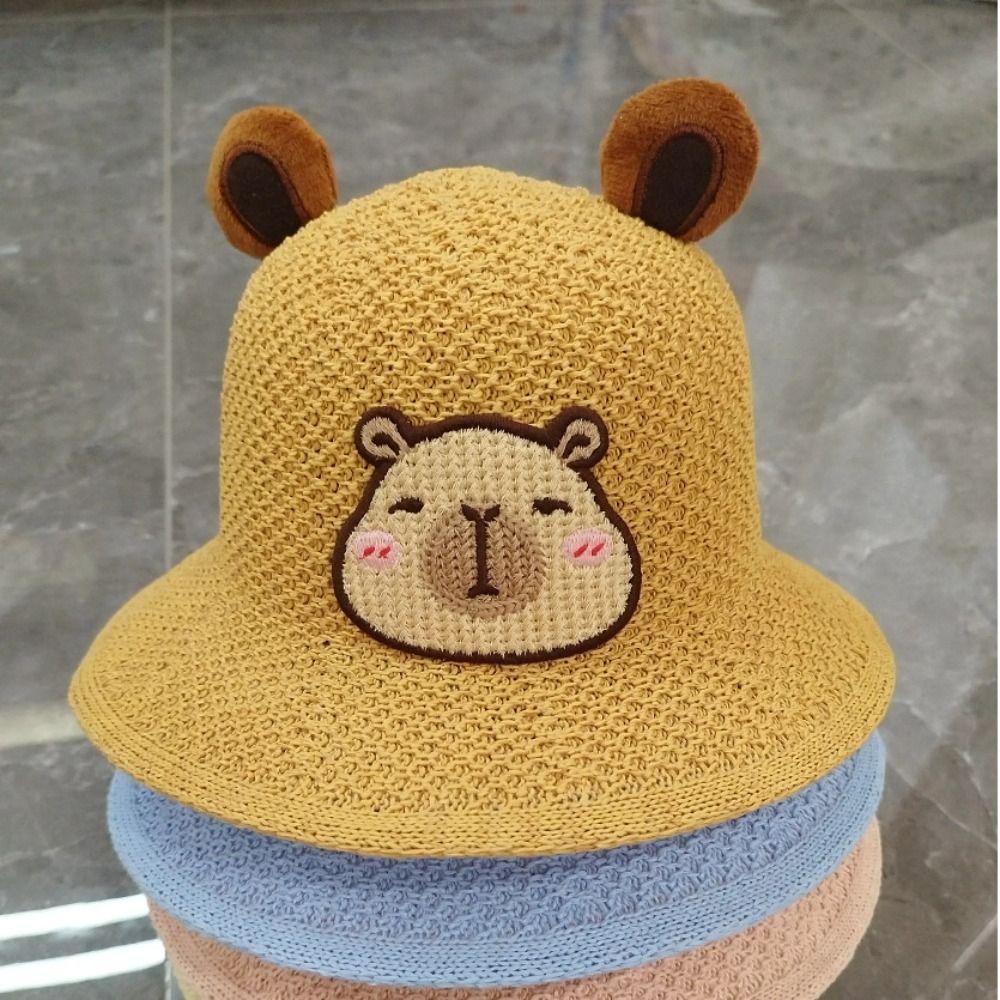 Sweet Cartoon Straw Cups Wide Brim Outdoor Travel Fisherman Cup Gifts Children's Capybara Sun Hat