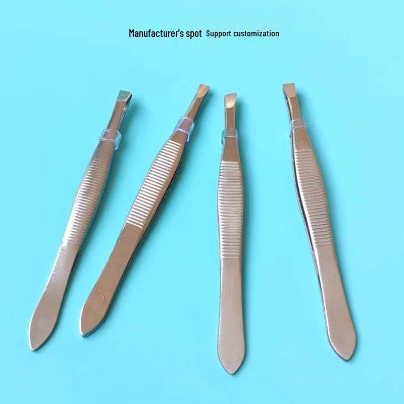 Stainless Steel Slanted Tip Eyebrow Tweezers - Dual-Use Beauty Tool