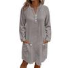 Women's Casual Solid Color Loose V-Neck Button Long Sleeve Beach Dress With Pockets
