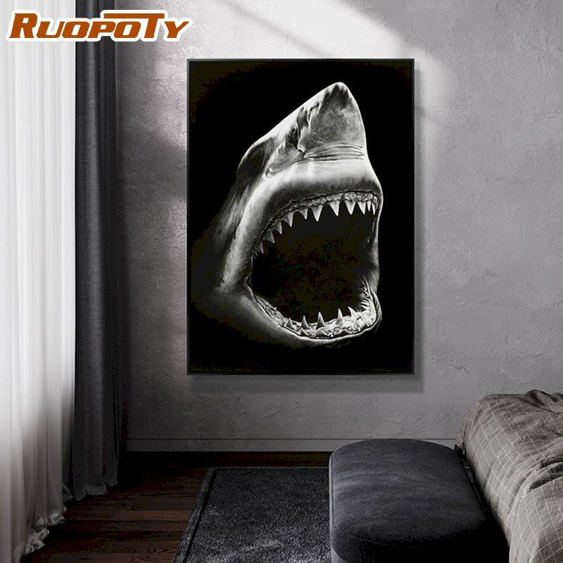 

Ruopoty черно-белые животные картина настенное искусство DIY картины по номерам на холсте для домашнего декора настенная живопись