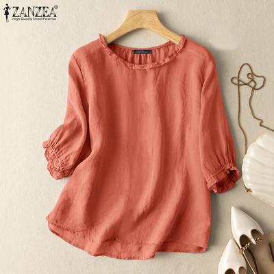 Lässige Sommerblusenoberteile mit O-Ausschnitt und 3/4-Ärmeln für Damen