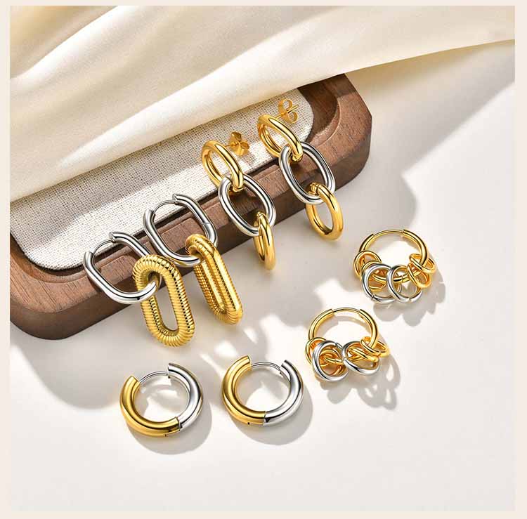 Two Tone Hoop Earrings for Women, Stainless Steel Gold-Silver Color Small Circle Square Huggie Hoop Earrings Trendy Jewelry