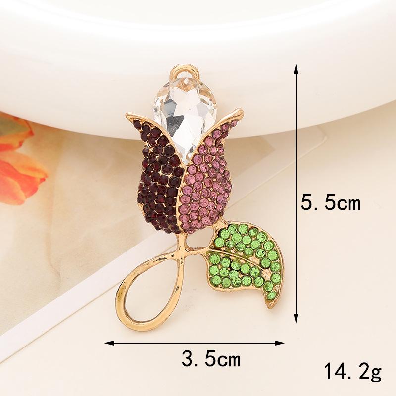 New 3D Rose Flower Alloy Phone Case Charm with Rhinestone Droplet.