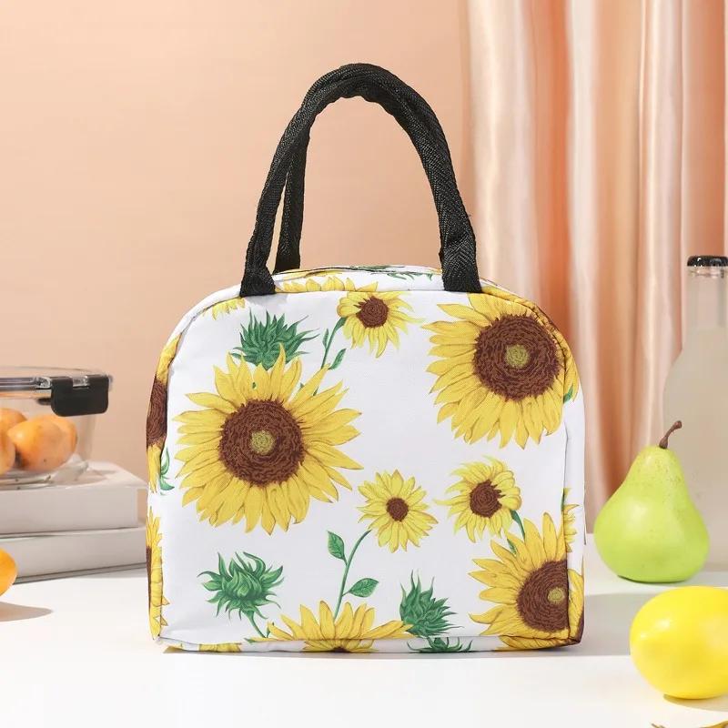 Digital Printed Pattern Insulated Lunch Bag with Handle, Aluminum Foil Cold Pack, Lunch Storage Bento Bag, Fresh-keeping Bag