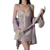 Women's Silky Padded Backless Cami Sleep Dress with Robe Lounge Set