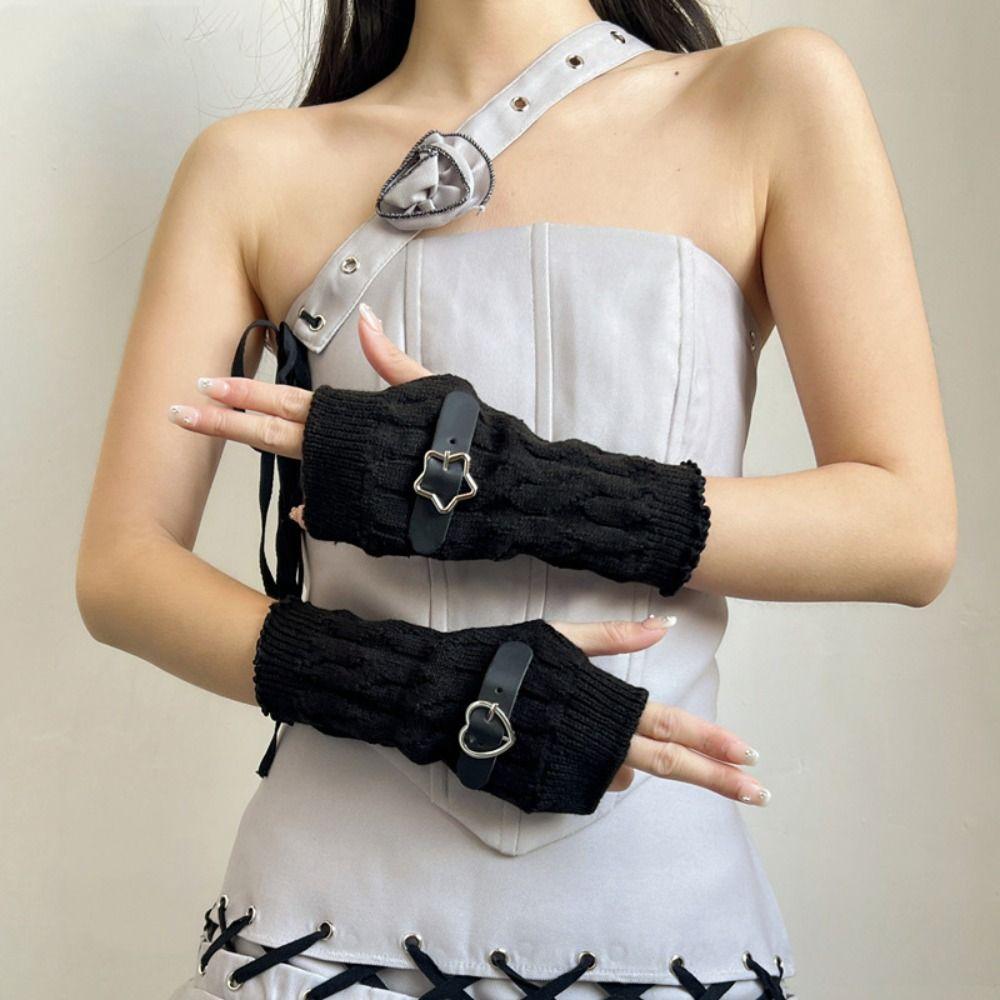 Elastic Knitted Arm Warmers Star Fingerless Gloves Streetwear Y2K Warm Sleeves  Girl Party