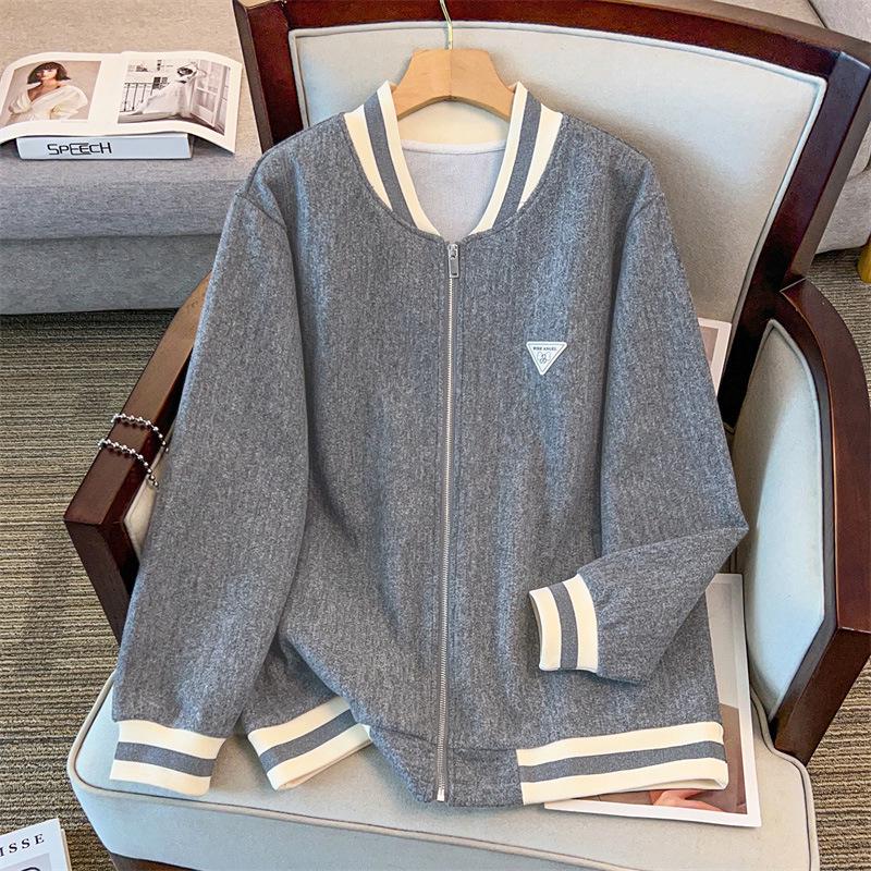 

Женский бейсбольный кардиган большого размера из шерсти (Обхват груди 150/170 см) 2XL серый