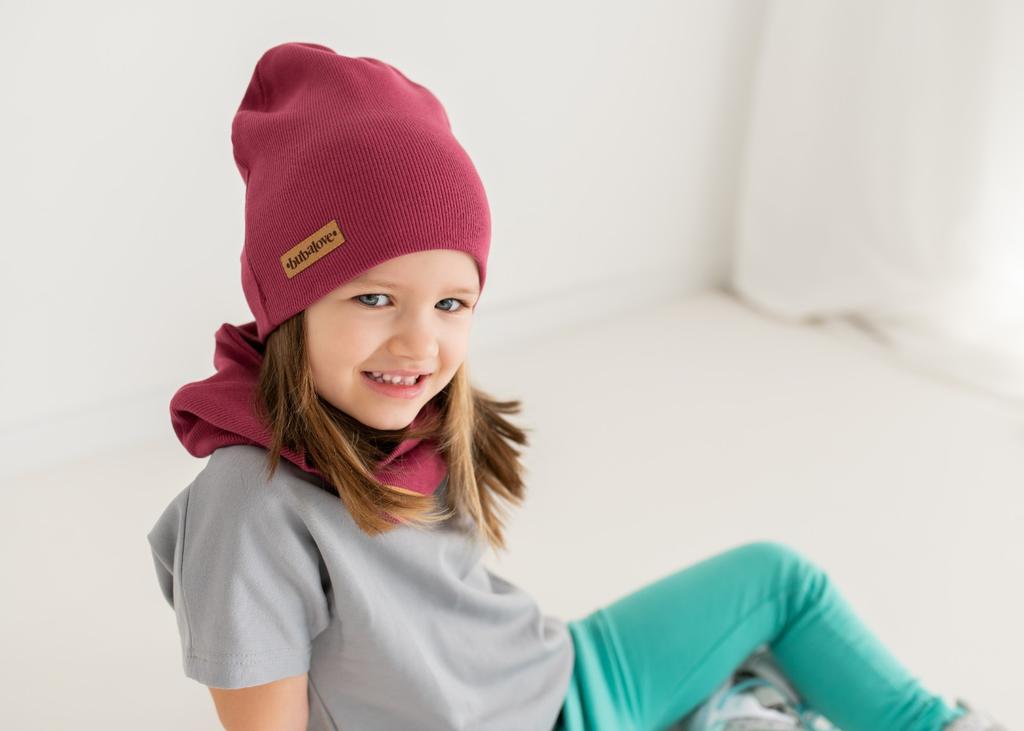 Hat Scarf Set For Girl Two-layer Cotton Dark Pink 42-48