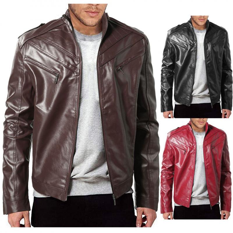 New men's PU leather jacket trendy European and American locomotive leather jacket large size