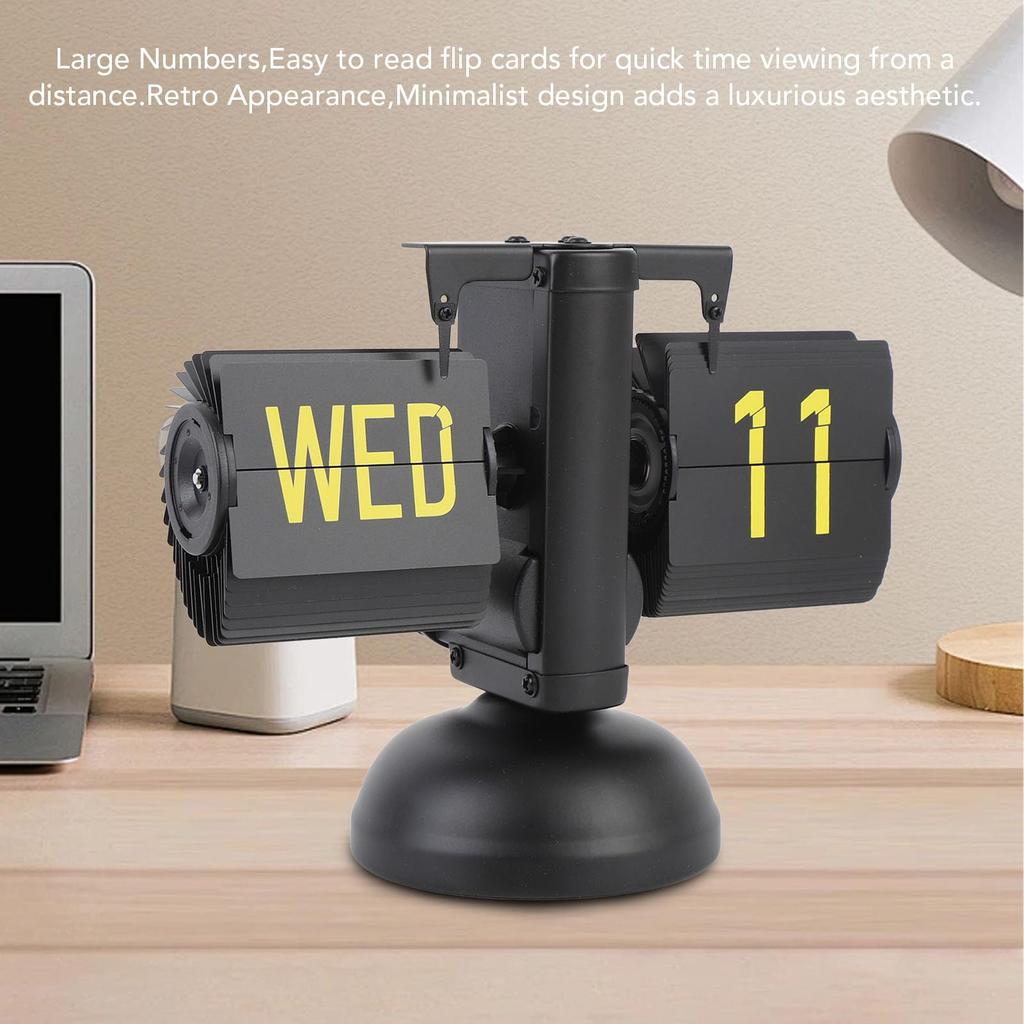 Retro Flip-Down Clock, Classic Mechanical Auto Flip Desk Table Clock, Battery-Powered, Built-in Gear-Operated Clock, for Multiple Home Office Decorati