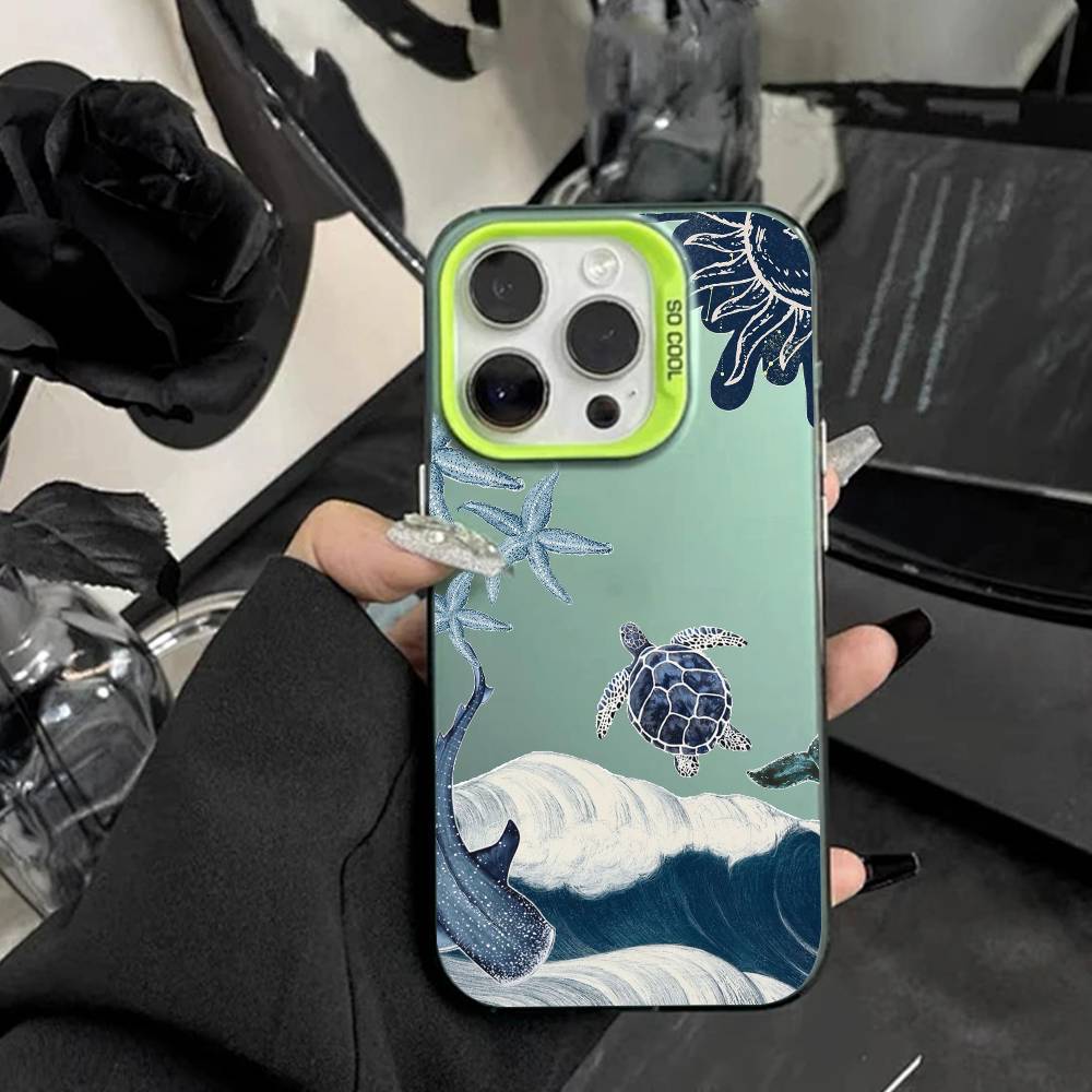 Colorful Marine Organism Phone Case For IPhone 16 17 15 14 12 13 Pro Max white Color Shockproof Cover