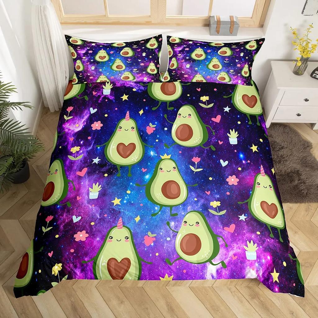 Avokado Dynetrekksett Avokado Sengetøy Søte Frukter Dynetrekk Queen Tropisk Botanisk Tegneserie Polyester Dyne Trekk