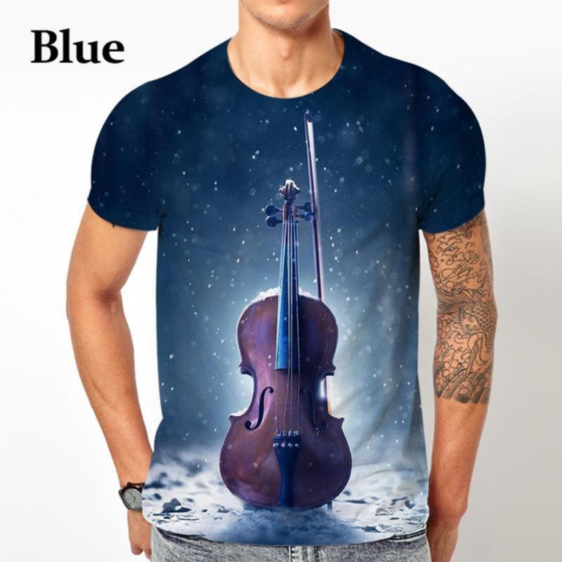 3D Retro Style Musik T-Shirt Geigen Print T-Shirt Unisex Lustiges Rundhals Kurzarm T-Shirt
