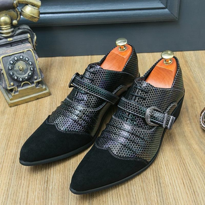 Shoes for Men Large-size38-46 High-heel Bottom Pointed Men's Shoes Mid-heel Shoes Shallow Single  Men's Shoe Zapatillas Hombre
