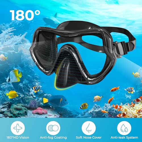 G2RISE SN02 Snorkel Set for Adults – Includes Scuba Mask with Dry Snorkel, Diving Goggles, Anti-Fog, Spare Mouthpiece, and Comfort Breathing Technolog