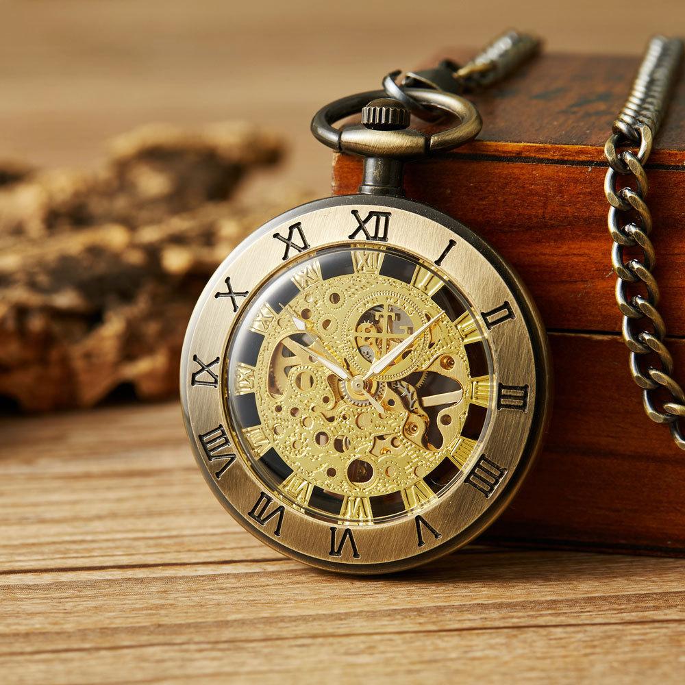 Retro-Taschenuhr für Damen und Herren, manuelle mechanische Taschenuhr, gerade mechanische Uhr ohne Abdeckung