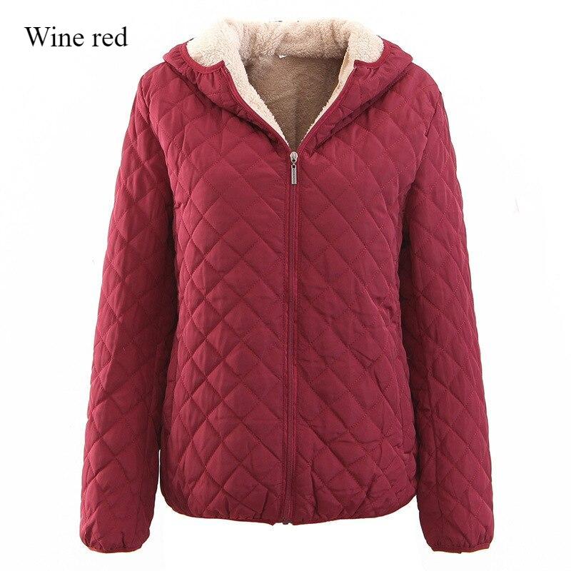 Fashion Solid Color Top Slim Coat Lamb Wool Hooded Close Thick Warm Cotton-padded Jacket Women's Plus-size Casual
