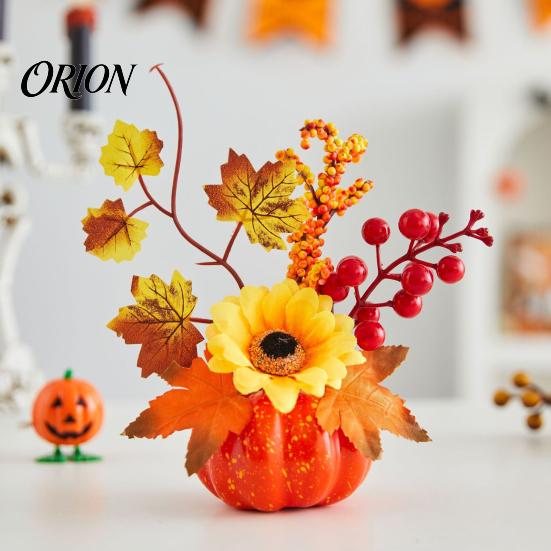Retro-Stil Herbstdekoration Herbst Künstlicher Kürbis Tischmittelstück, Falsche Dekoration mit Sonnenblumen, für Schreibtisch Herbstlaub Beeren Thanksgiving,