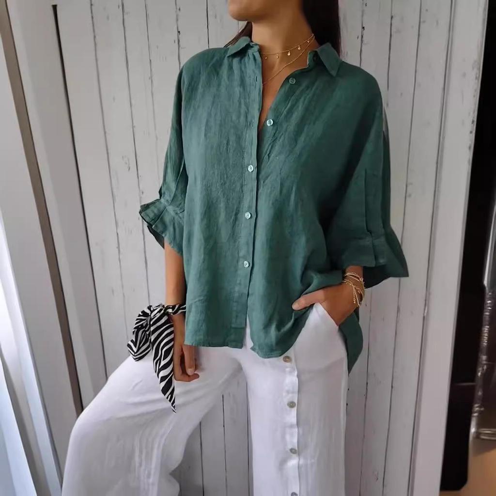 Spring New Cotton Linen Shirt with Back Tie Design, Women’s Casual Blouse