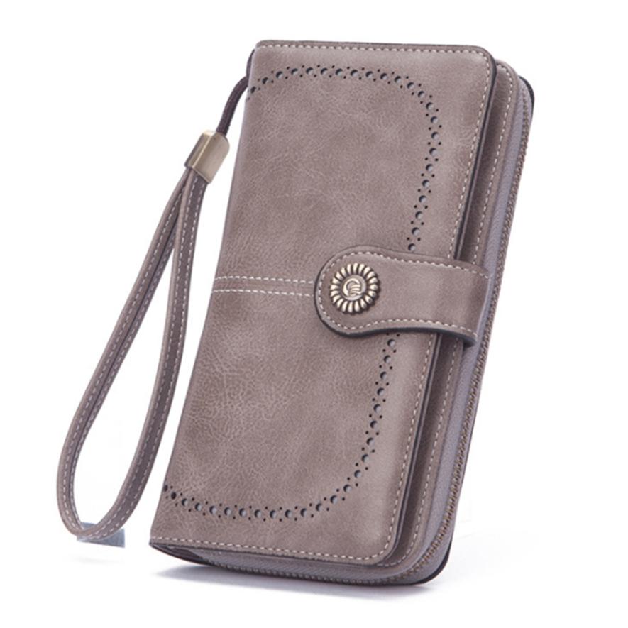 

Женский длинный кошелек, винтажный кожаный кошелек с маслом и воском, большая емкость, сумка для мобильного телефона, клатч One size серый